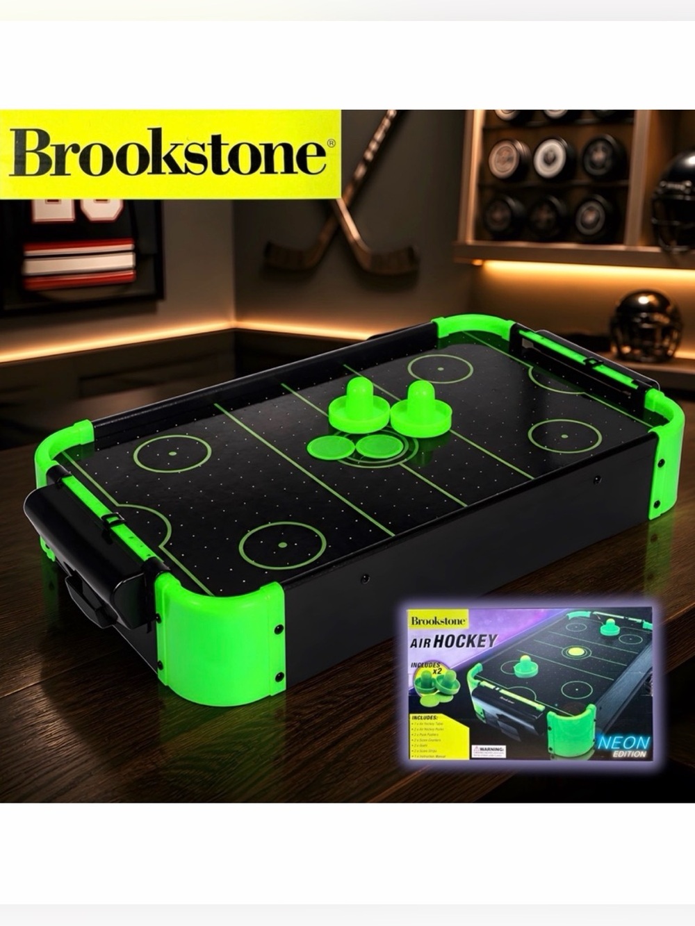 Air Hockey Table Brookstone Neon Edition Sealed Tabletop Sport NIB
